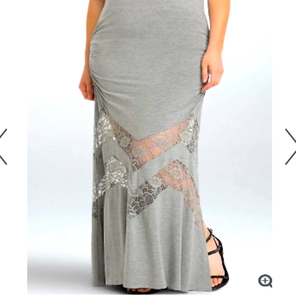 TORRID Plus Size 2XL GREY LACE RUCHED SIDE SLIT HIGH WAIST MAXI SKIRT